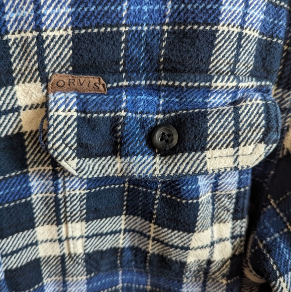 ORVIS Heavy Weight Flannel Shirt Men's Hand Pockets Long Sleeve in Blue Size L - Picture 13 of 14